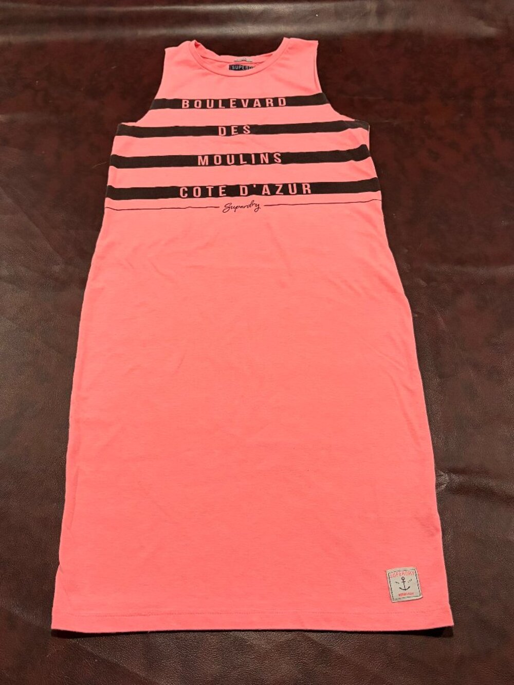 Superdry neon coral mariner stripe graphic midi tank dress size S